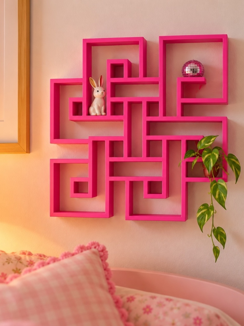 Pink geometric trinket shelf 8x8 original 3D printed wall decor